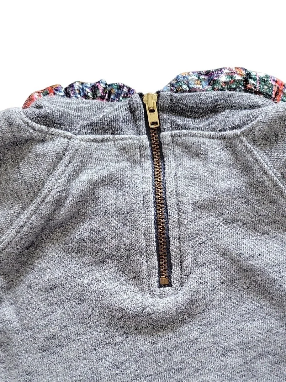 J. Crew Gray Floral Metallic Trim Ruffleneck Sweatshirt Size L